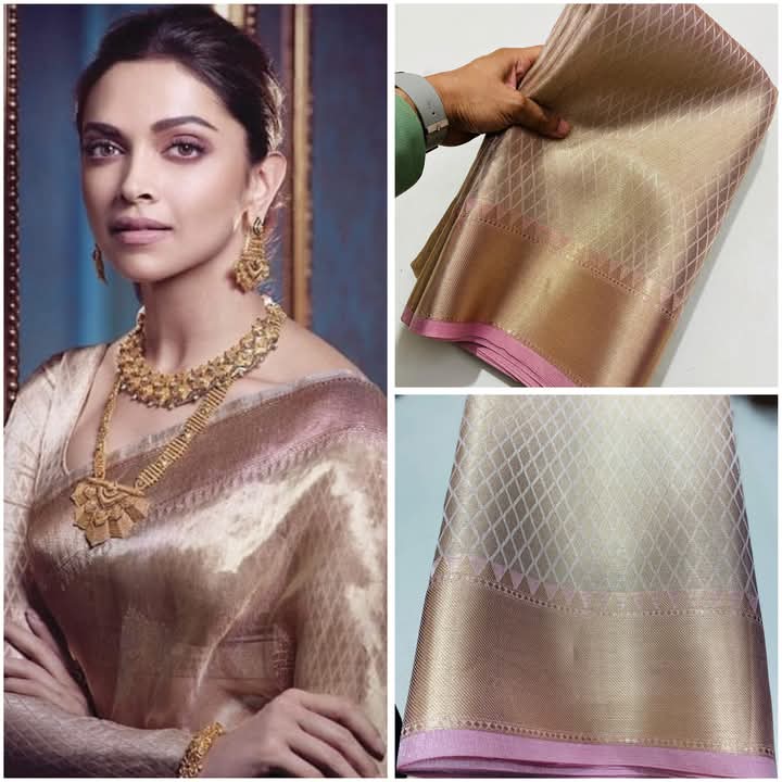 Deepika Padukone inspired Gold Banarasi Tissue Silk Saree Alna Apparels