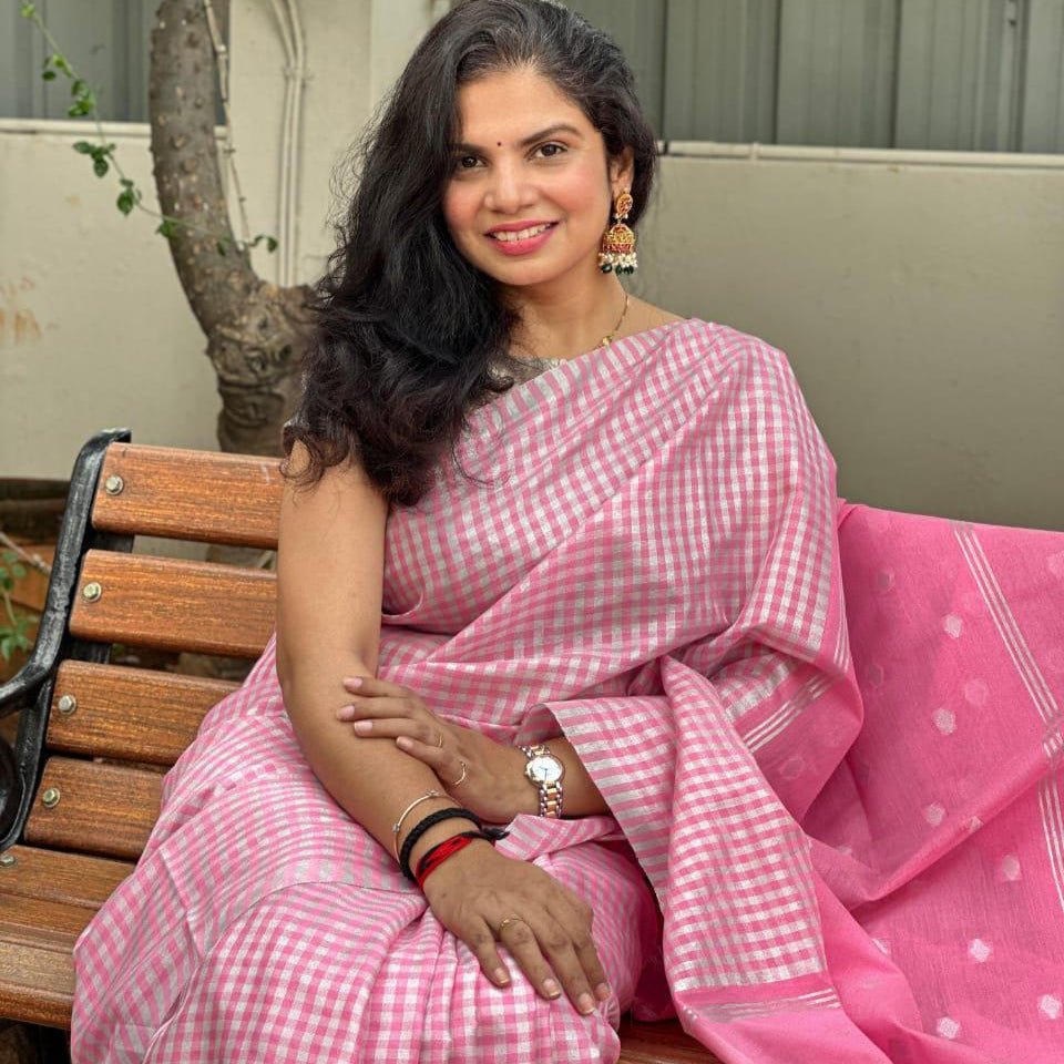 Nayantara inspired Pink Banarasi Kathan Tissue Silk Saree Alna Apparels