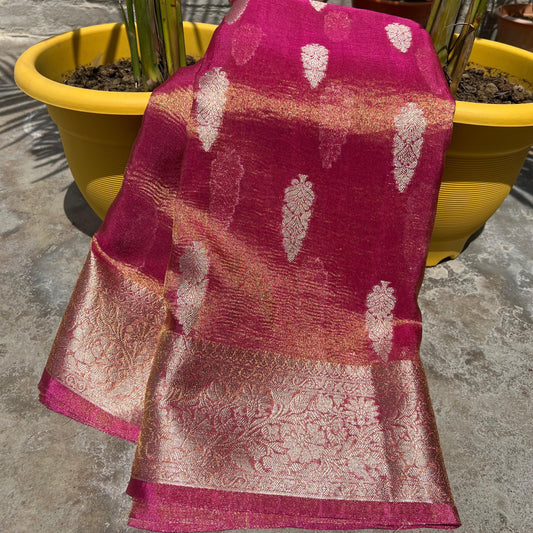 Pink Banarasi Crush Tissue Silk Saree Alna Apparels