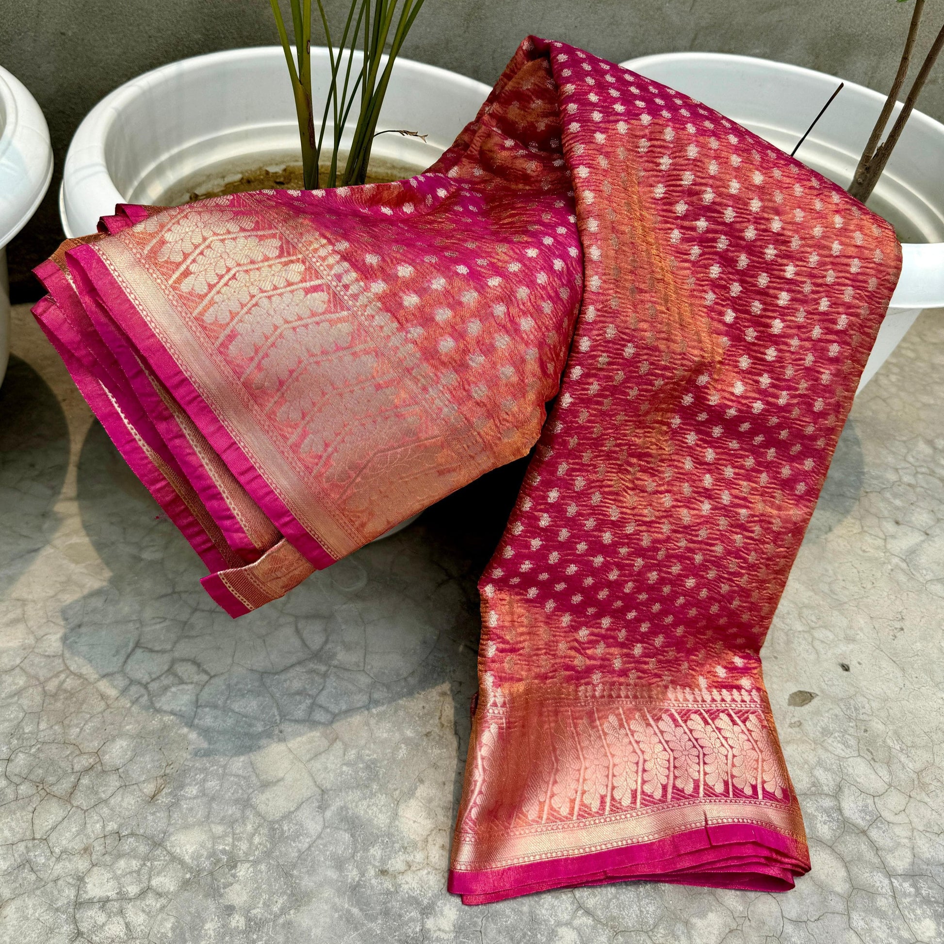 Pink Banarasi Crush Tissue Silk Saree Alna Apparels