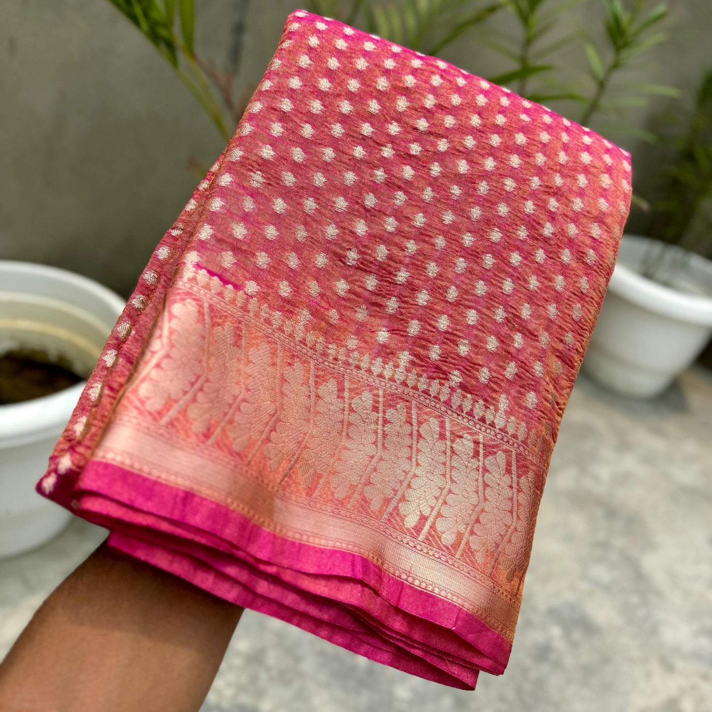 Pink Banarasi Crush Tissue Silk Saree Alna Apparels
