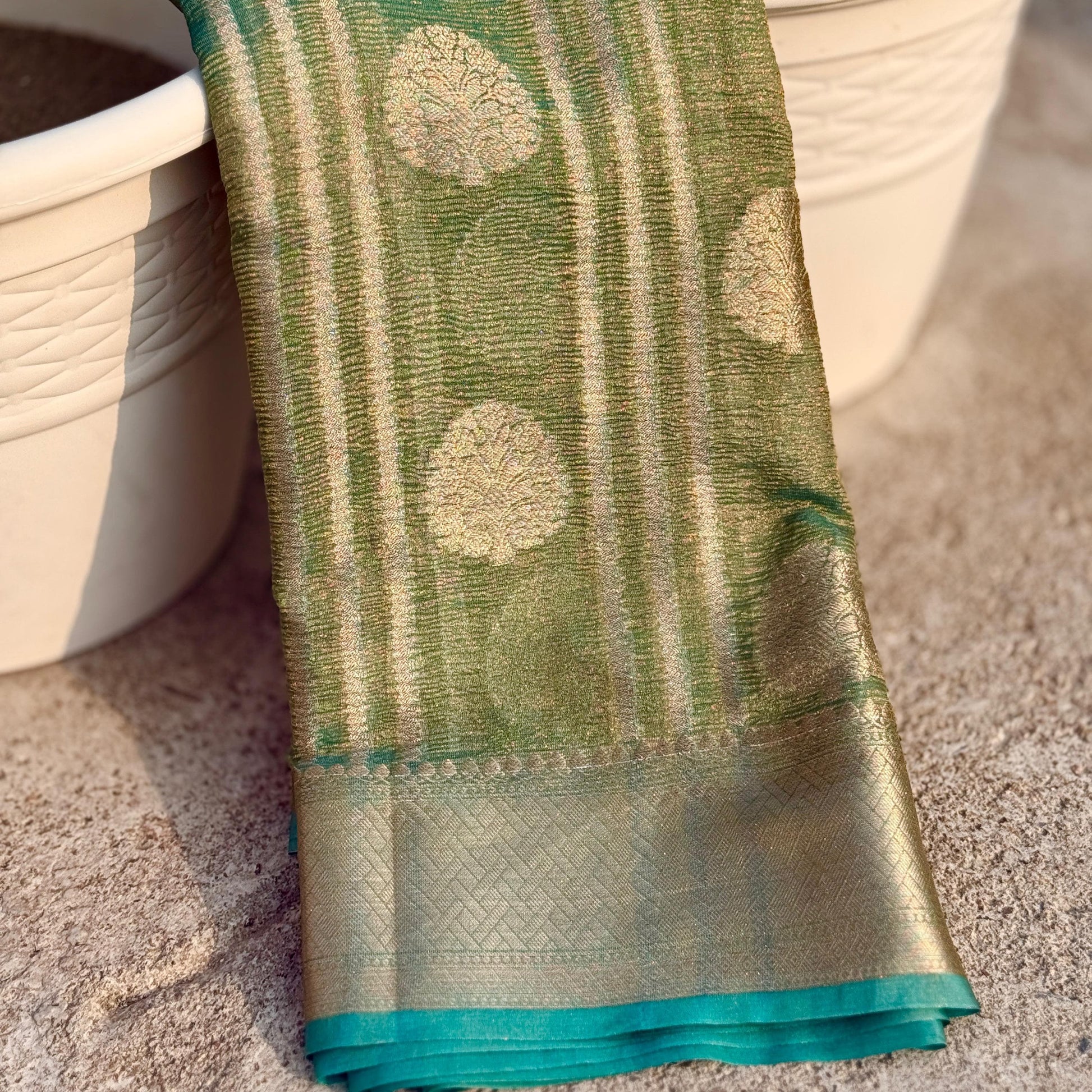 Light Blue Banarasi Crush Tissue Silk Saree Alna Apparels