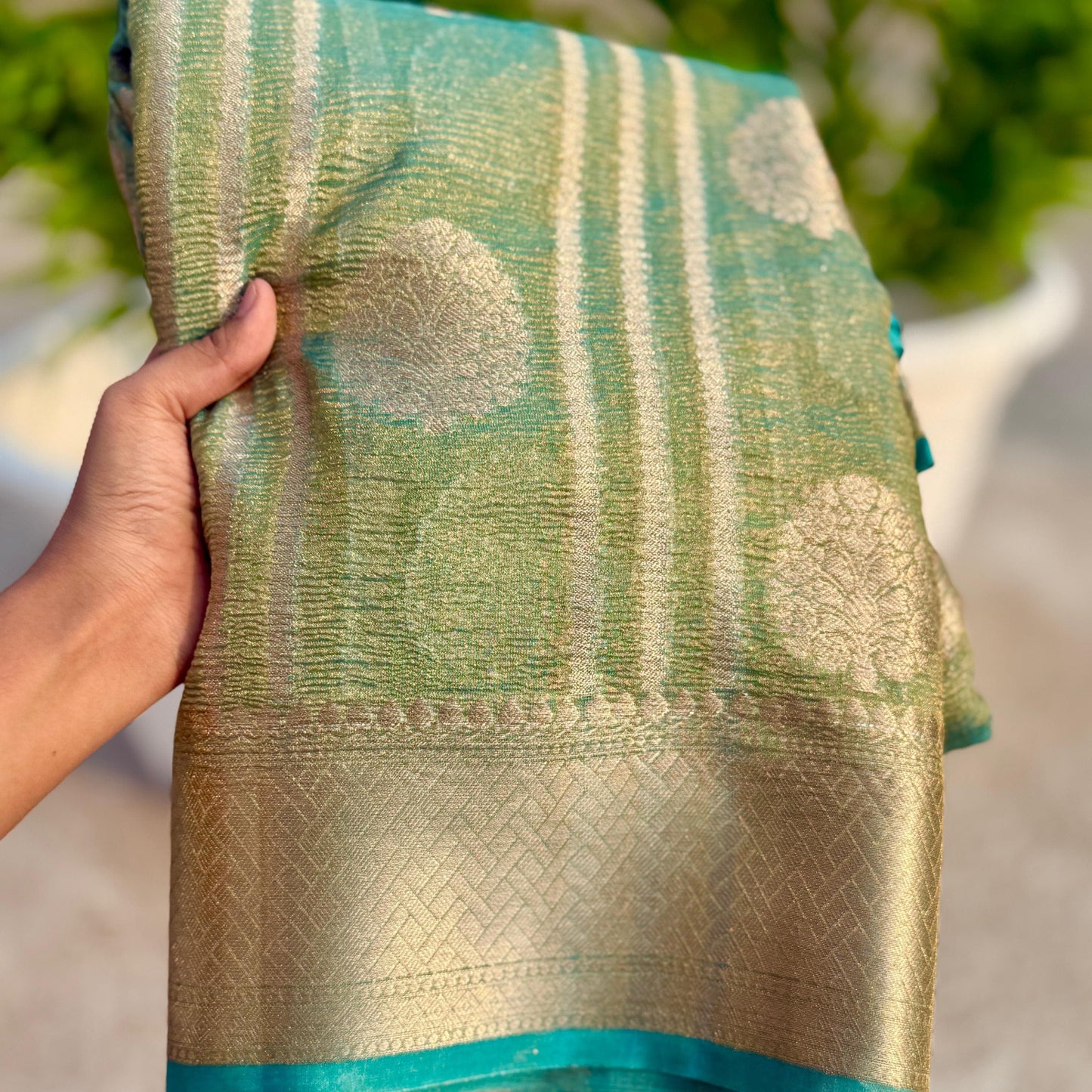 Light Blue Banarasi Crush Tissue Silk Saree Alna Apparels
