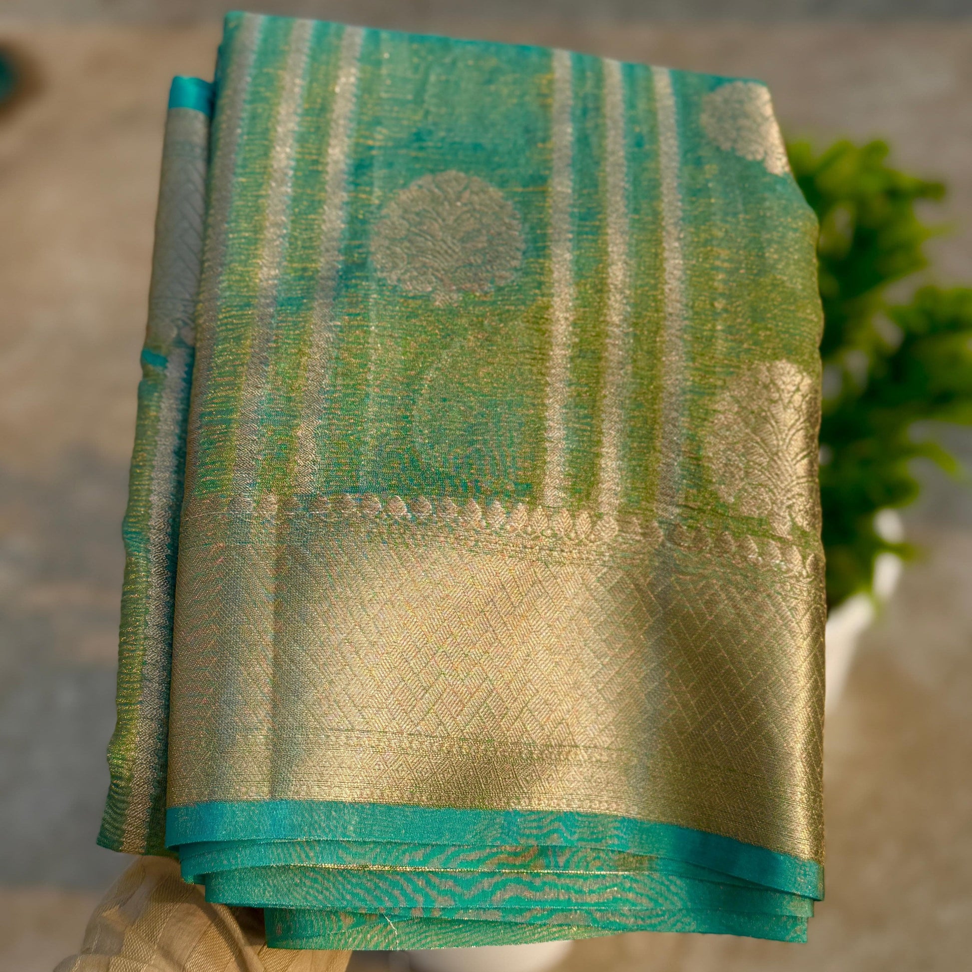 Light Blue Banarasi Crush Tissue Silk Saree Alna Apparels