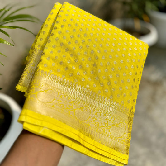Light Yellow Banarasi kathan Soft Silk Saree Alna Apparels