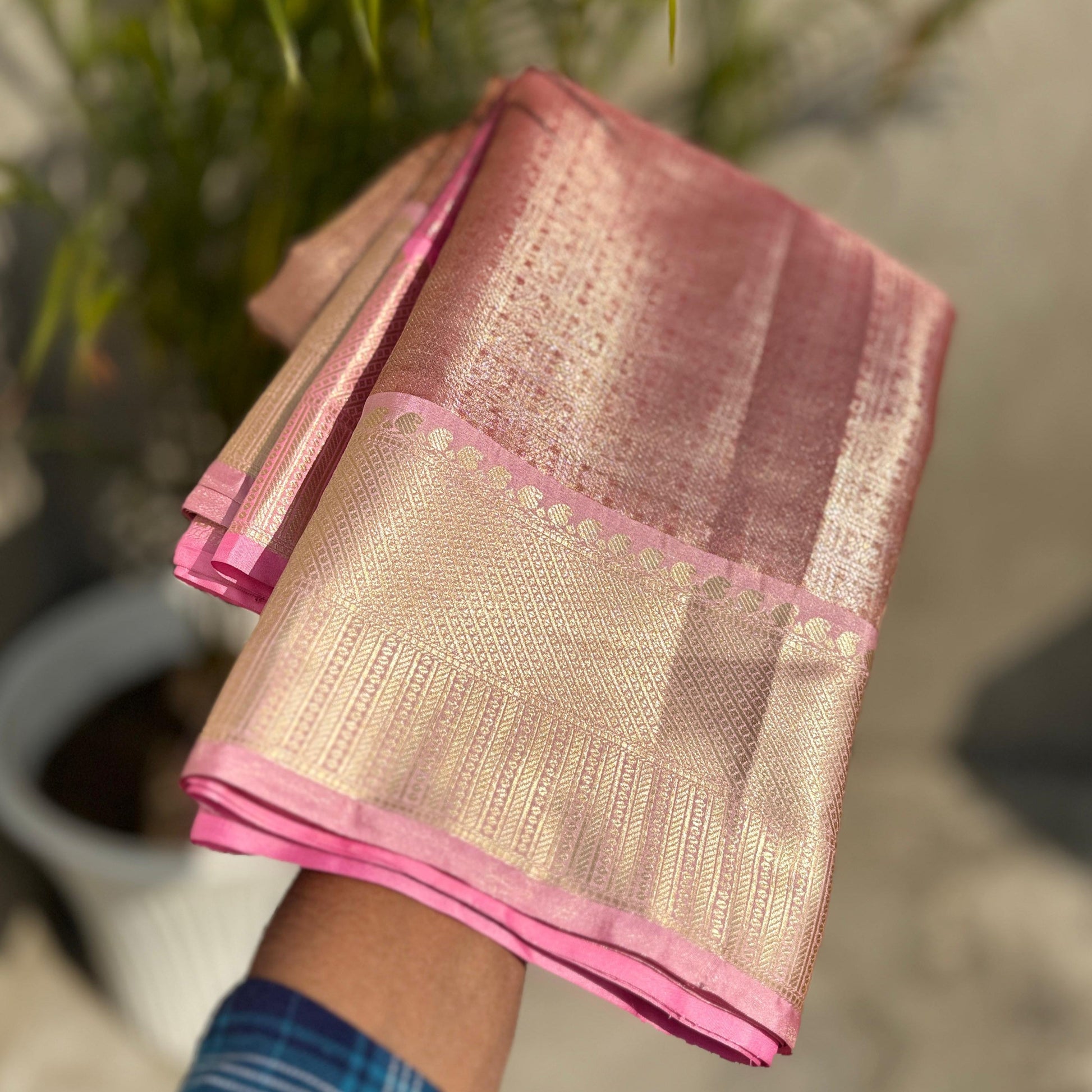Pink Banarasi Tissue Silk Saree Alna Apparels