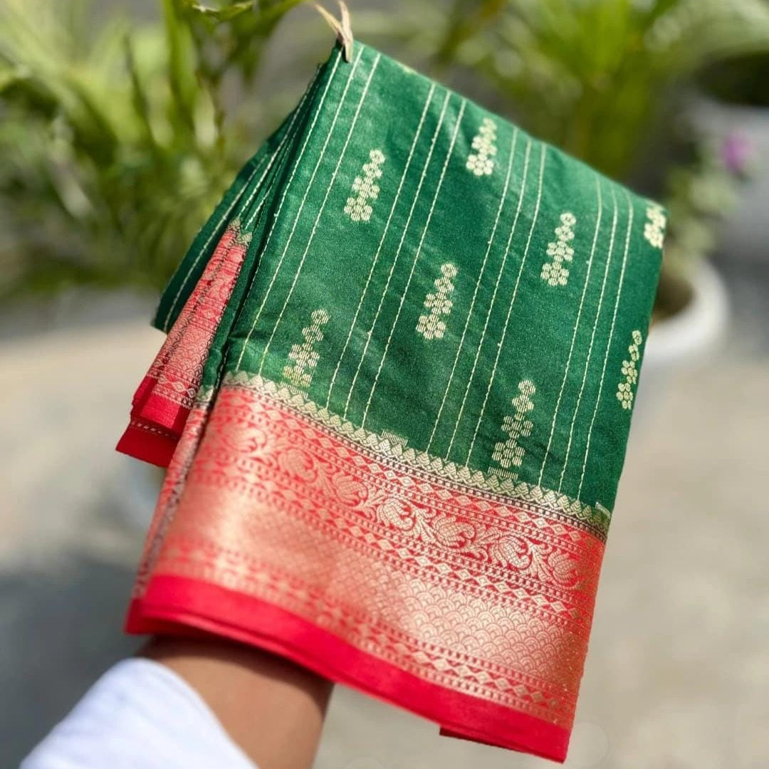 Green Banarasi Kathan Gorgette Silk Saree Alna Apparels