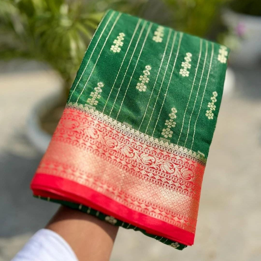 Green Banarasi Kathan Gorgette Silk Saree Alna Apparels