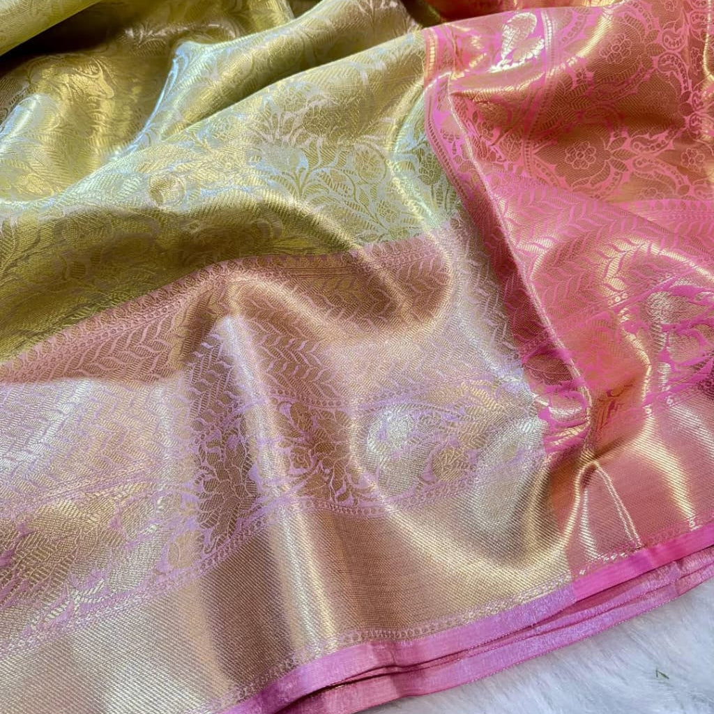 Gold Color Banarasi Tissue Silk Saree Alna Apparels