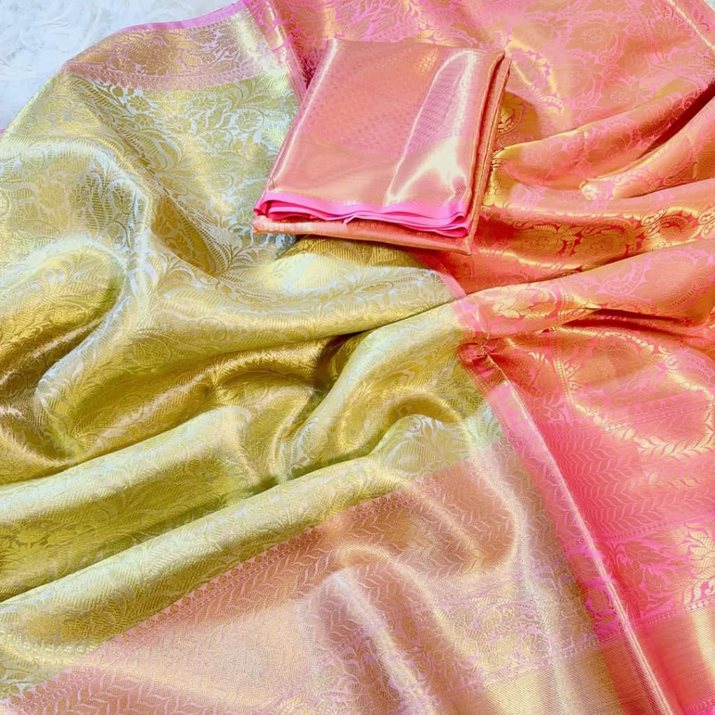 Gold Color Banarasi Tissue Silk Saree Alna Apparels