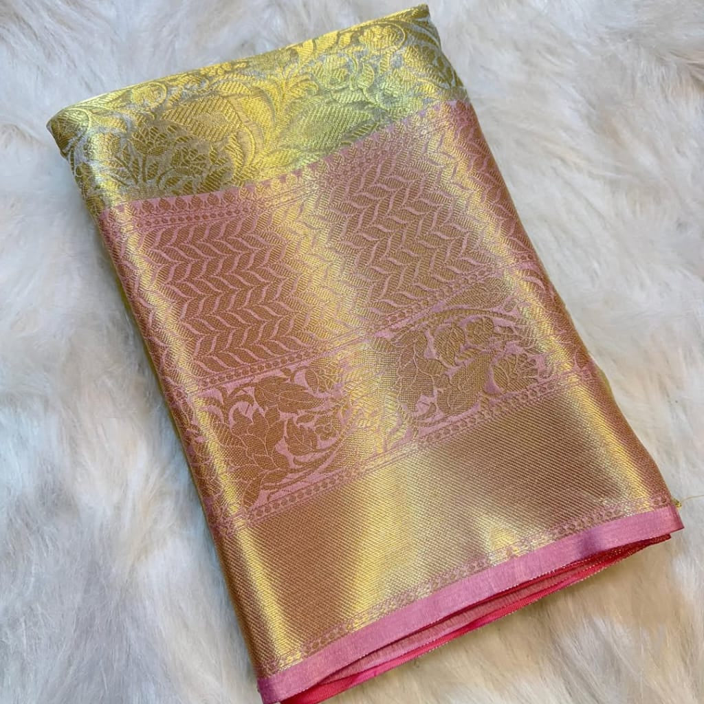 Gold Color Banarasi Tissue Silk Saree Alna Apparels