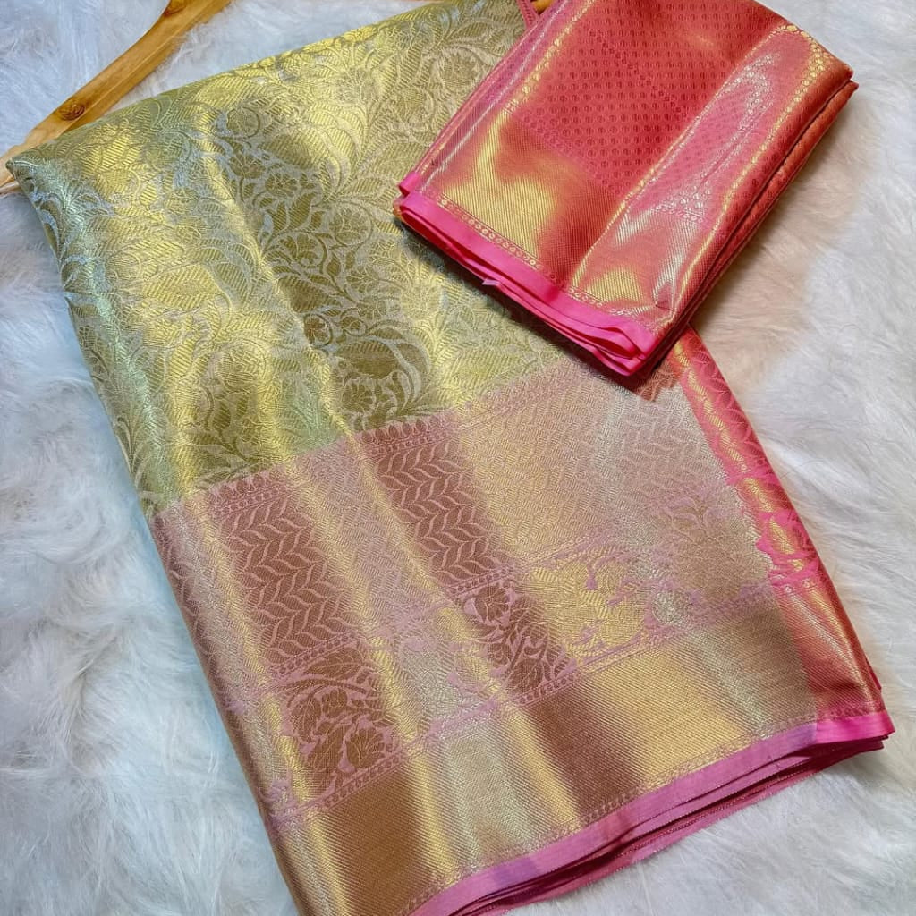Gold Color Banarasi Tissue Silk Saree Alna Apparels
