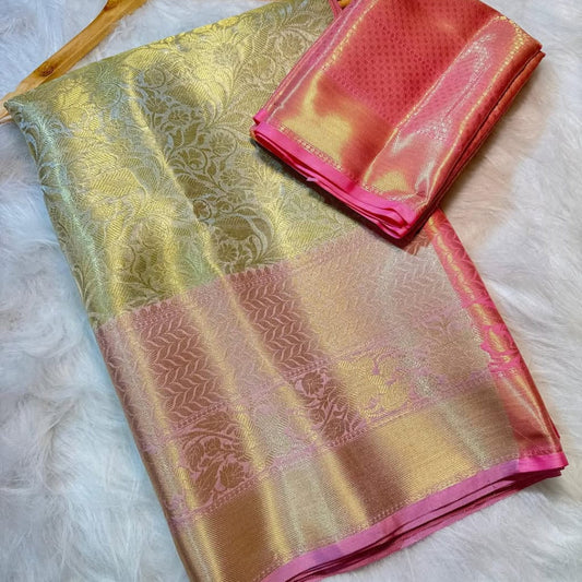 Gold Color Banarasi Tissue Silk Saree Alna Apparels