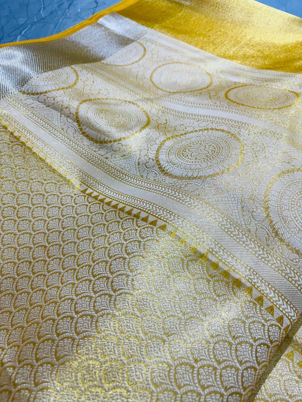 Yellow Color Banarasi Tissue Silk Saree Alna Apparels