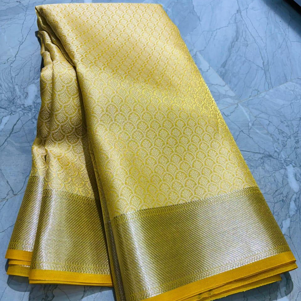 Yellow Color Banarasi Tissue Silk Saree Alna Apparels
