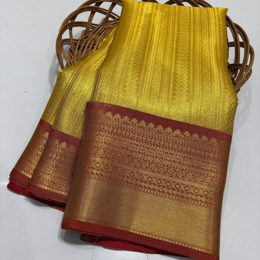 Sneha Mam Inspried Gold Banarasi Tissue Silk Saree Alna Apparels