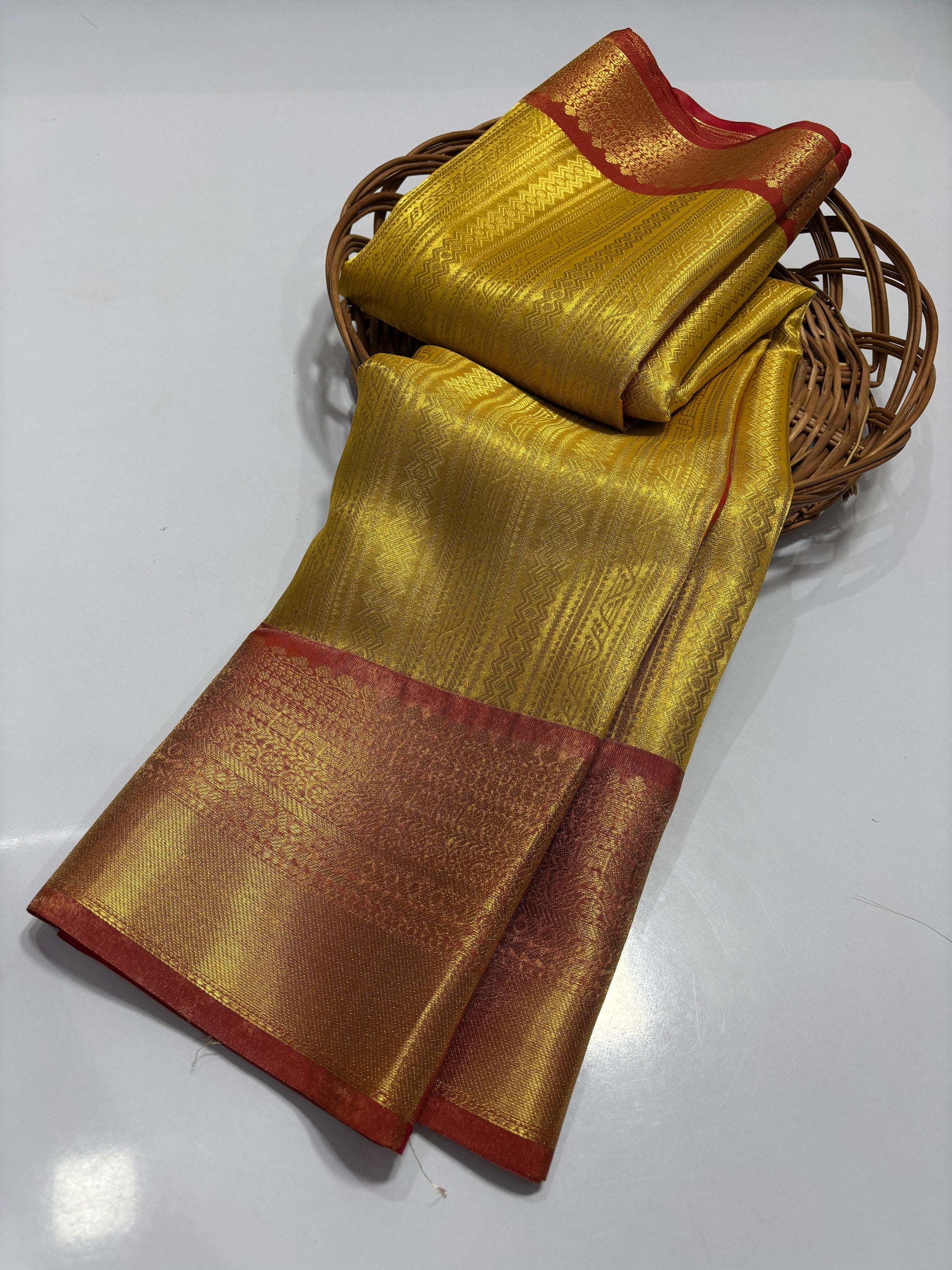 Sneha Mam Inspried Gold Banarasi Tissue Silk Saree Alna Apparels