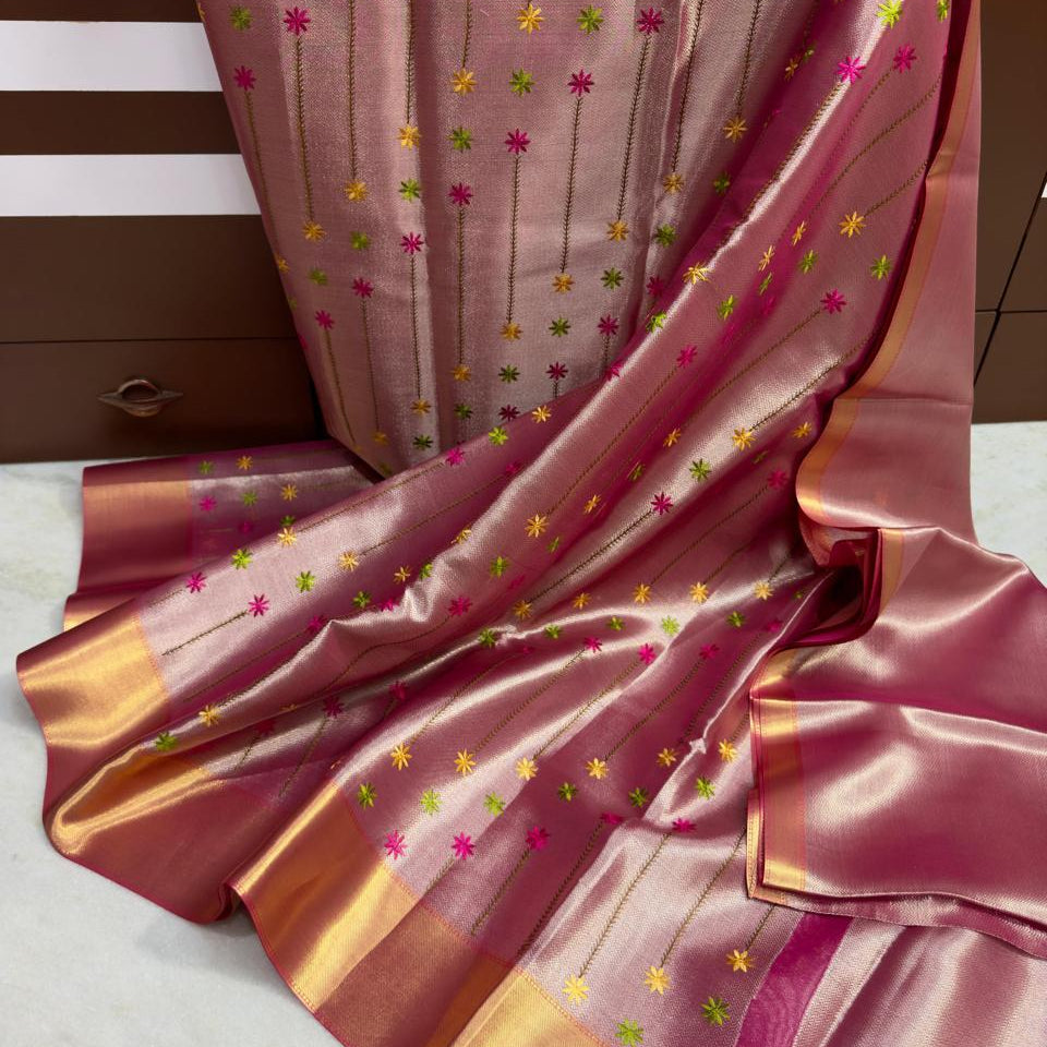 Pink Banarasi Tissue Silk Saree Alna Apparels