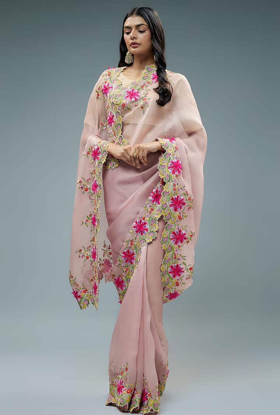 Pink Banarasi Dayble Cora Organza Silk Saree With Cutwork Alna Apparels