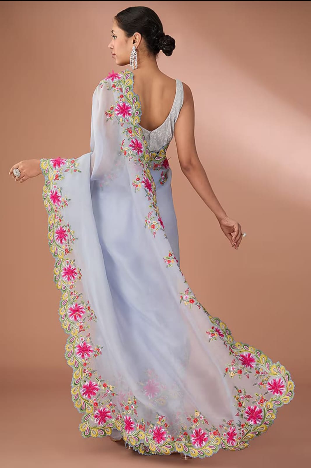 Light Blue Banarasi Dayble Cora Organza Silk Saree With Cutwork Alna Apparels