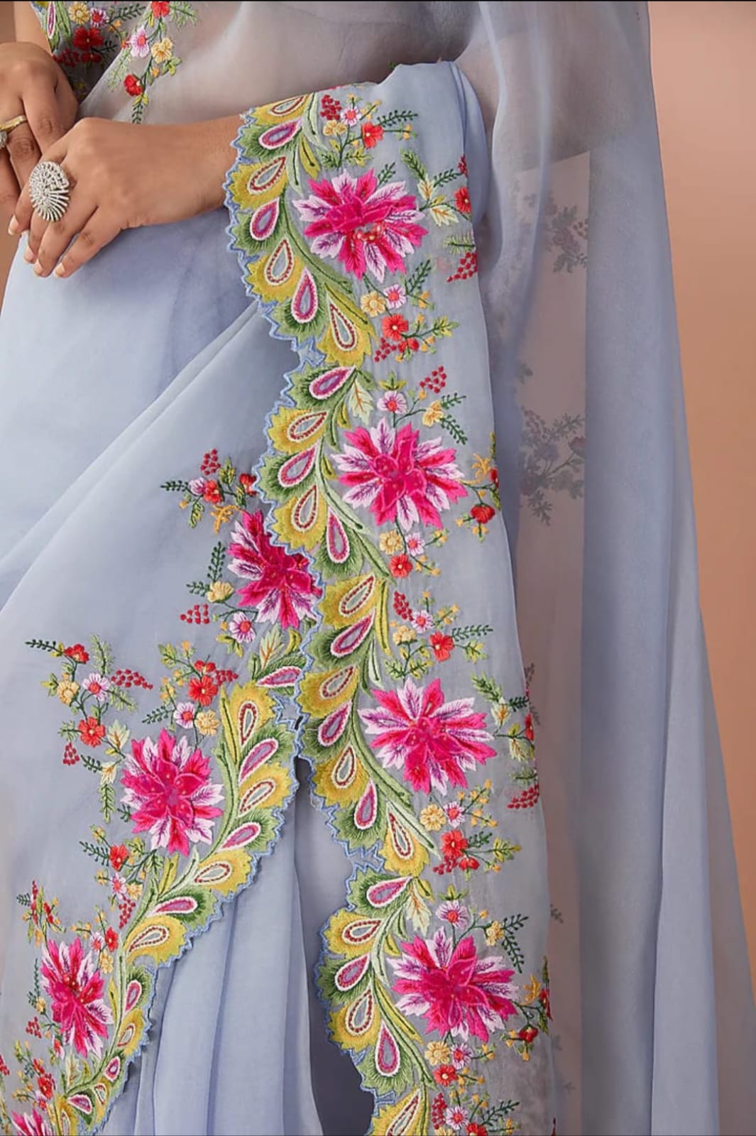 Light Blue Banarasi Dayble Cora Organza Silk Saree With Cutwork Alna Apparels