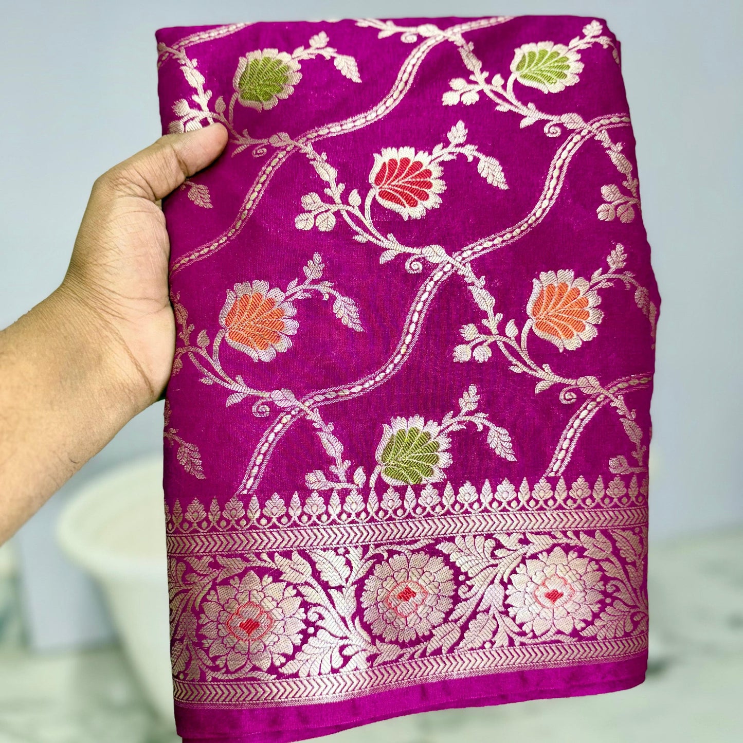 Pink Color Banarasi Meenakari kathan Soft Silk Saree Alna Apparels