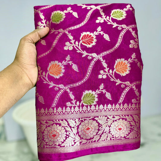 Pink Color Banarasi Meenakari kathan Soft Silk Saree Alna Apparels