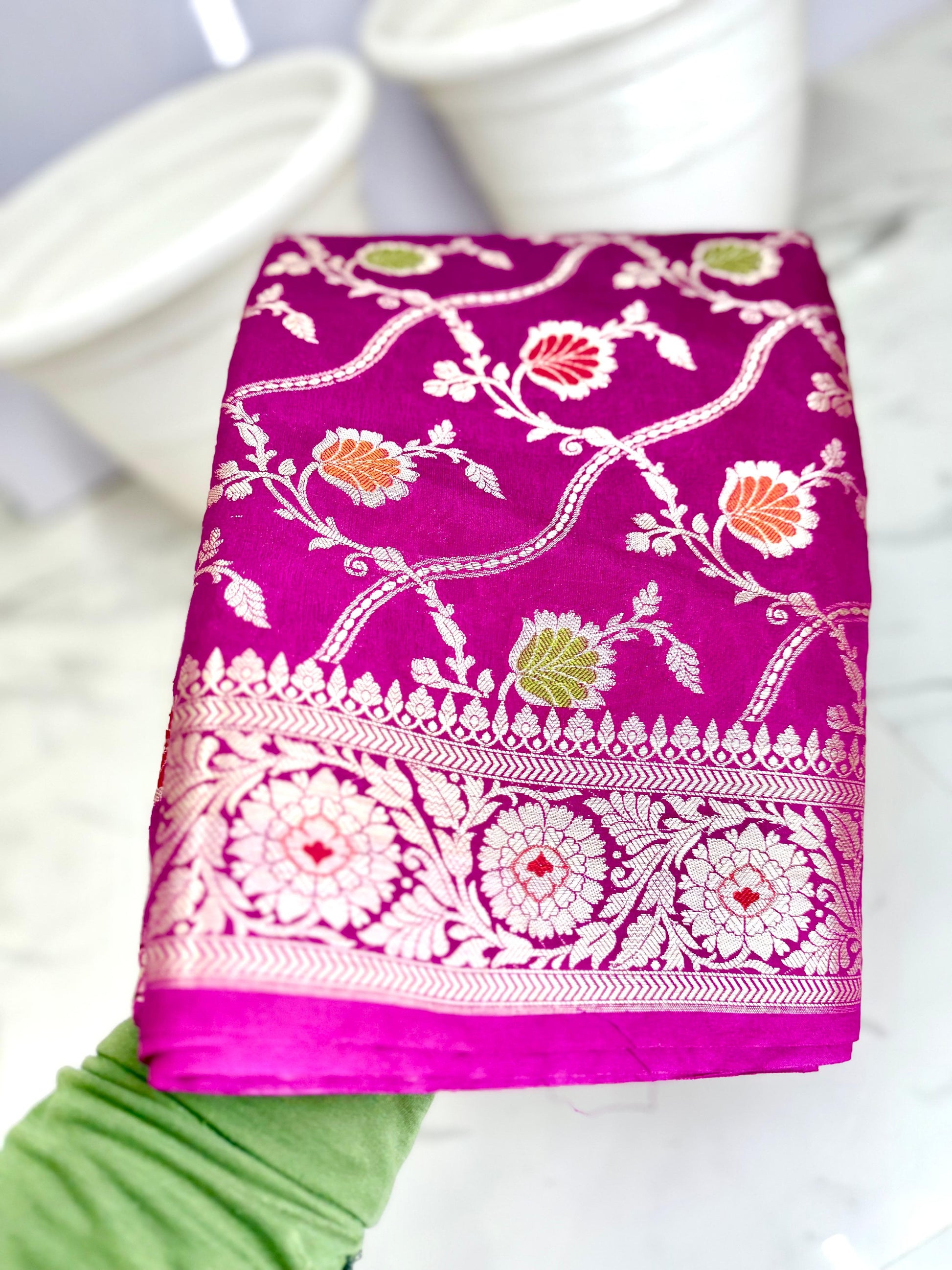 Pink Color Banarasi Meenakari kathan Soft Silk Saree Alna Apparels