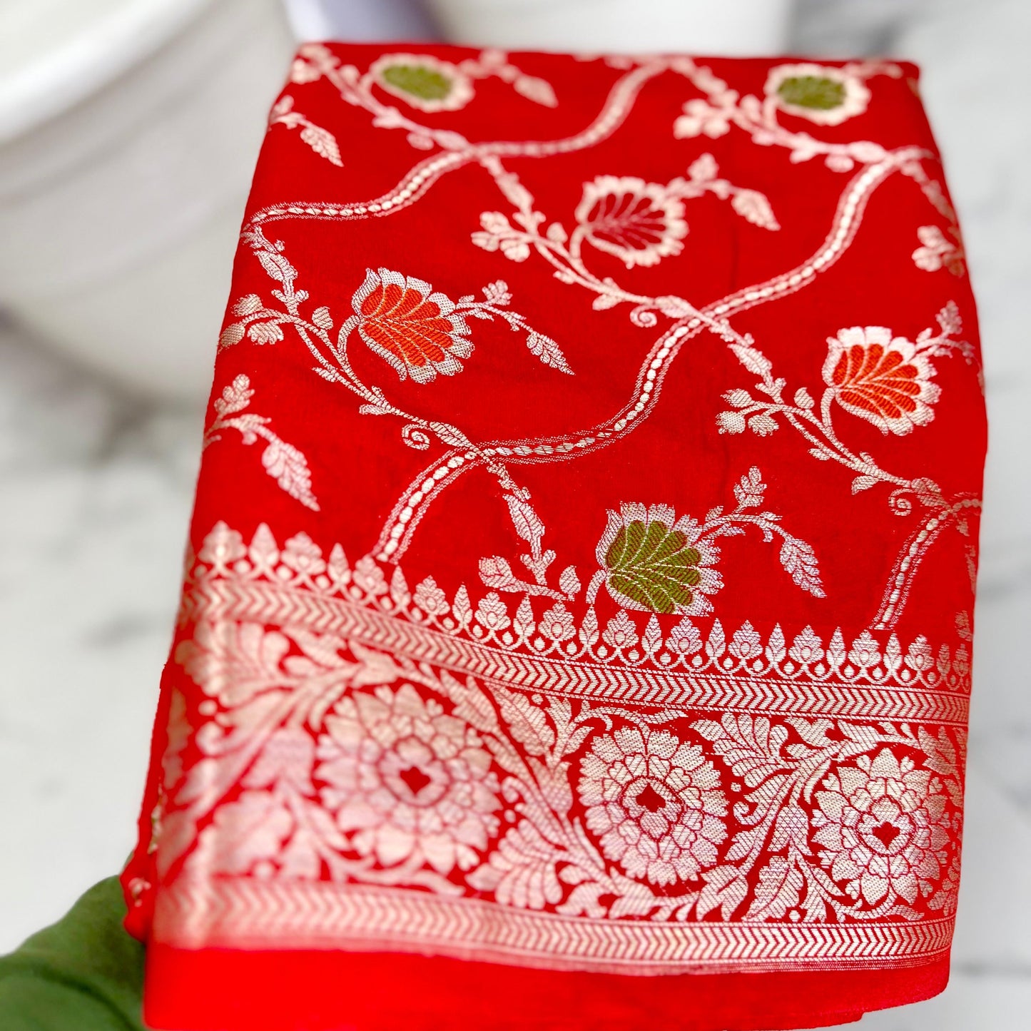 Red Color Banarasi Meenakari kathan Soft Silk Saree Alna Apparels