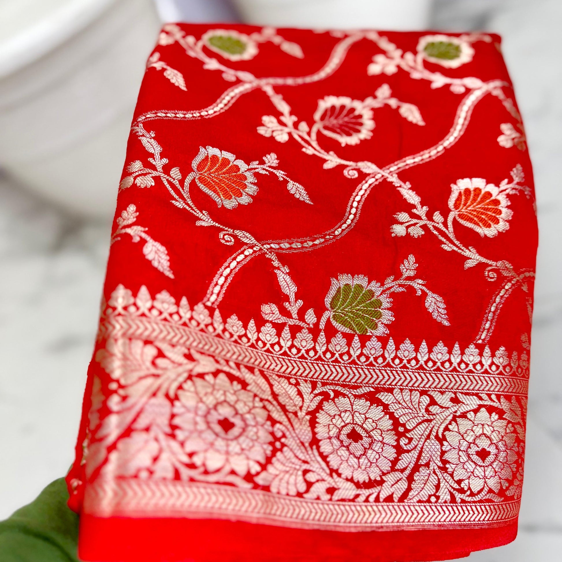 Red Color Banarasi Meenakari kathan Soft Silk Saree Alna Apparels