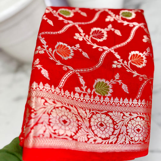 Red Color Banarasi Meenakari kathan Soft Silk Saree Alna Apparels