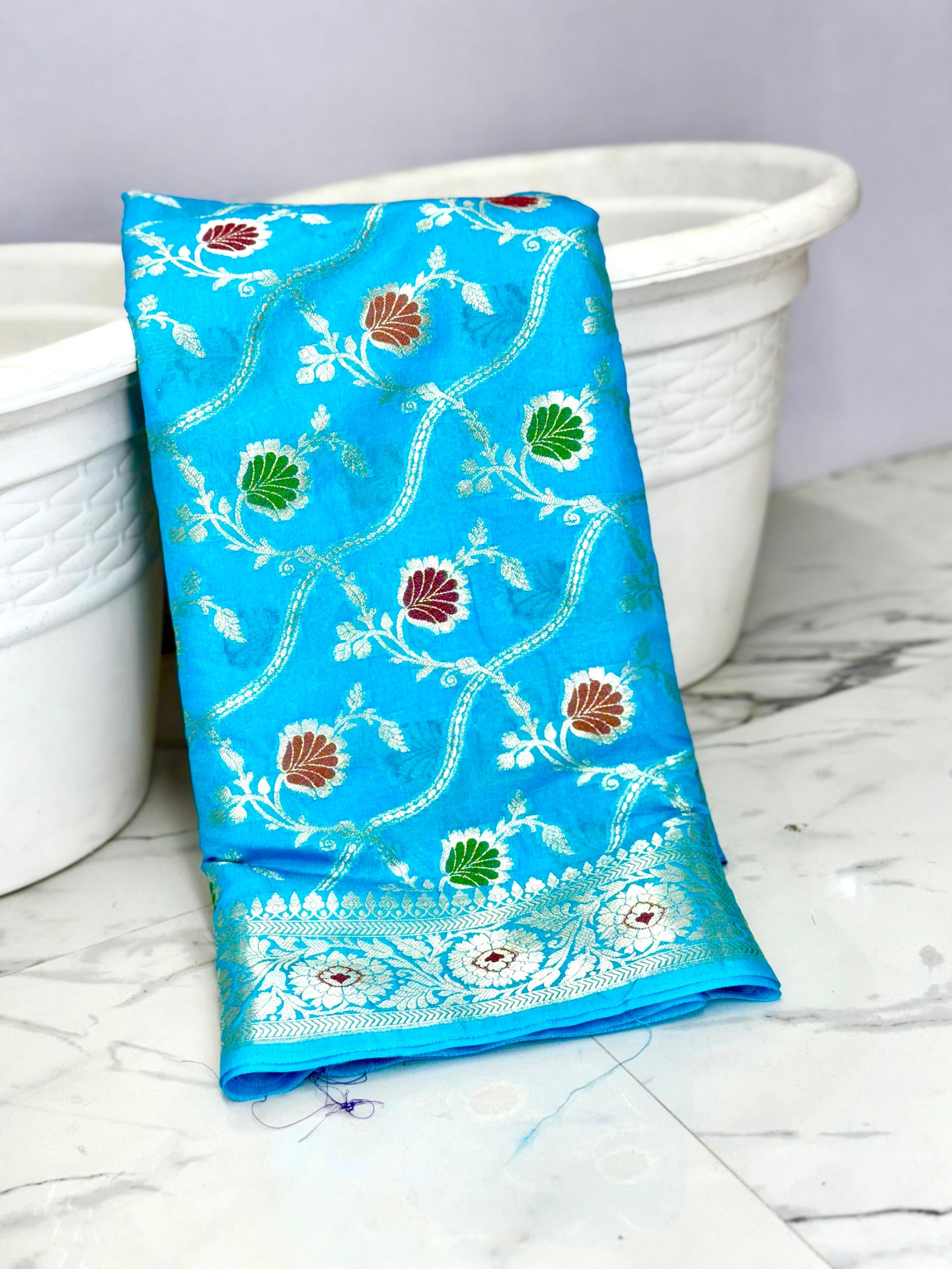 Light Blue Color Banarasi Meenakari kathan Soft Silk Saree Alna Apparels