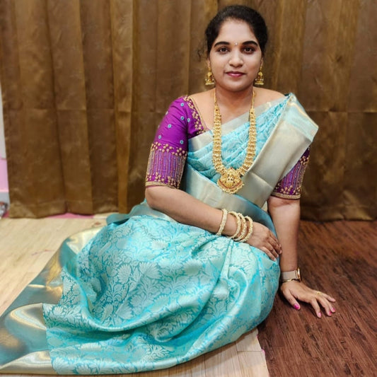 Blue Color Banarasi Tissue Silk Saree Alna Apparels