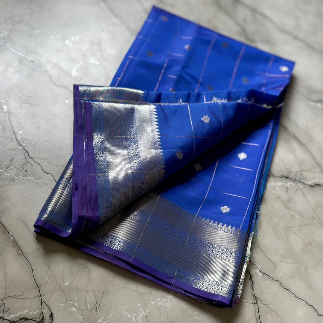 Blue  Color Banarasi  kathan Soft Silk Saree Alna Apparels