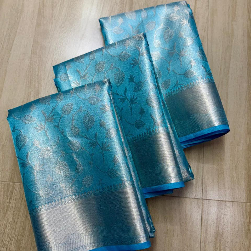 Blue  Banarasi Tissue Silk Saree Alna Apparels