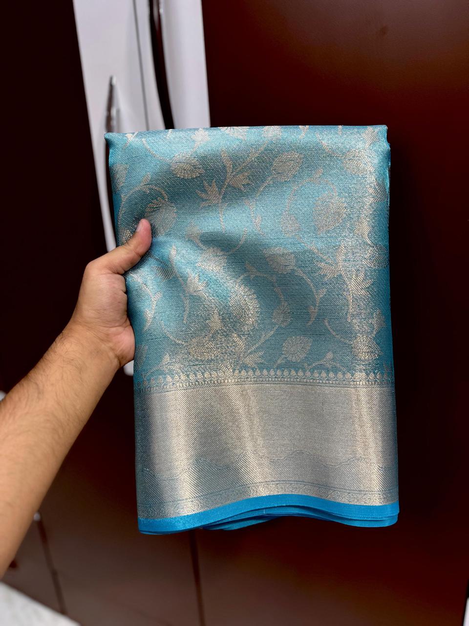 Sai Pallavi Inspired Blue Banarasi Tissue Silk Saree Alna Apparels