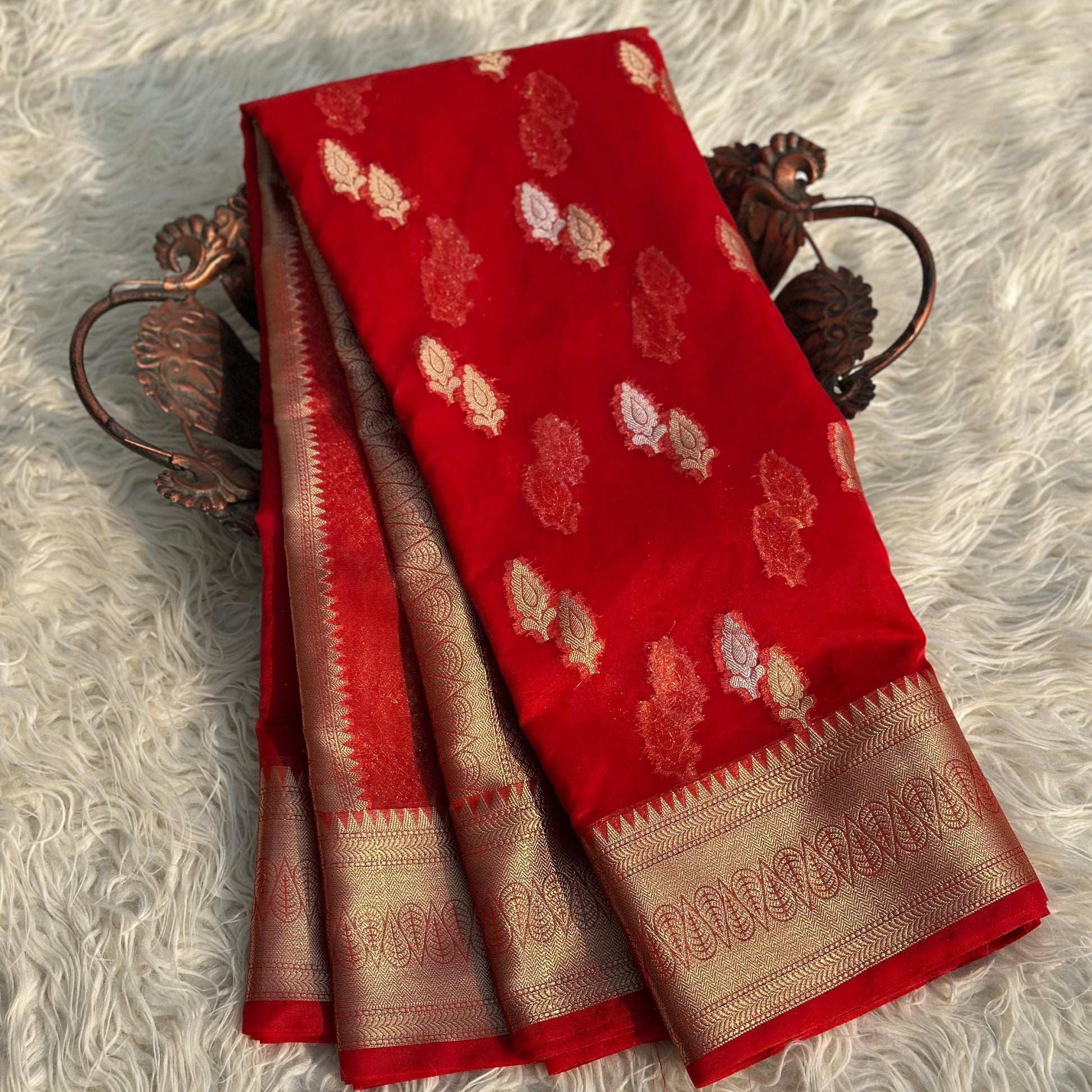 Red Banarasi Organza Silk Saree Alna Apparels