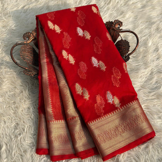 Red Banarasi Organza Silk Saree Alna Apparels