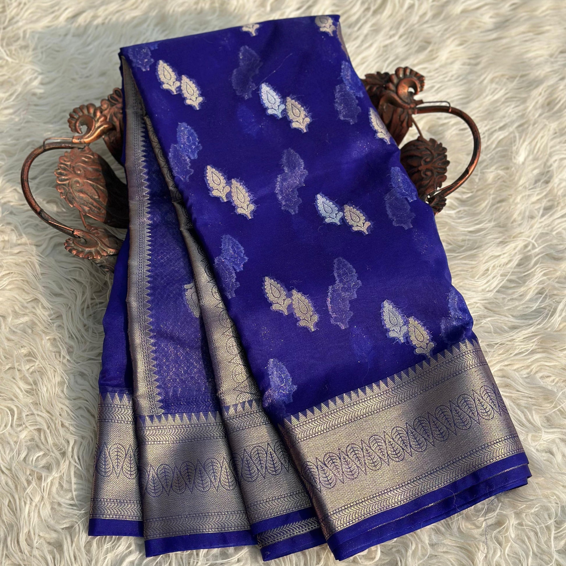 Blue Banarasi Organza Silk Saree Alna Apparels
