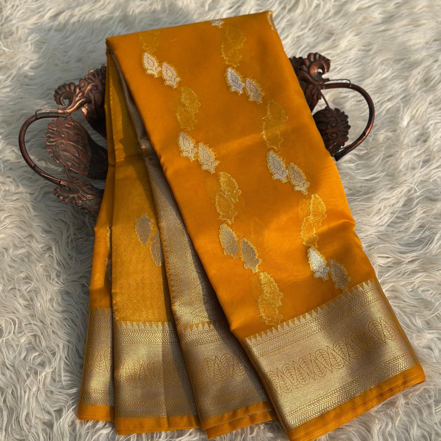Yellow Banarasi Organza Silk Saree Alna Apparels