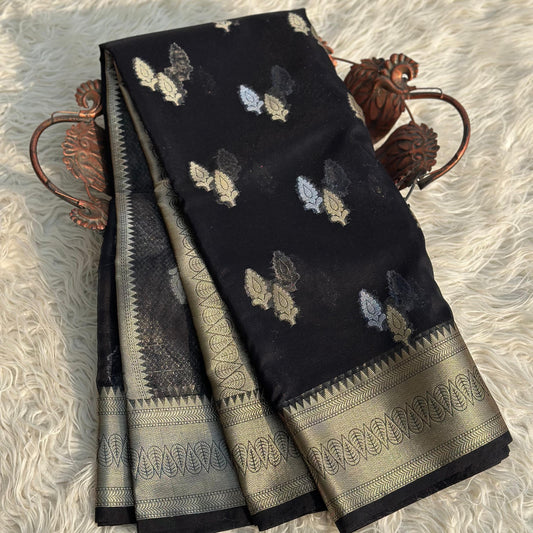 Black Banarasi Organza Silk Saree Alna Apparels