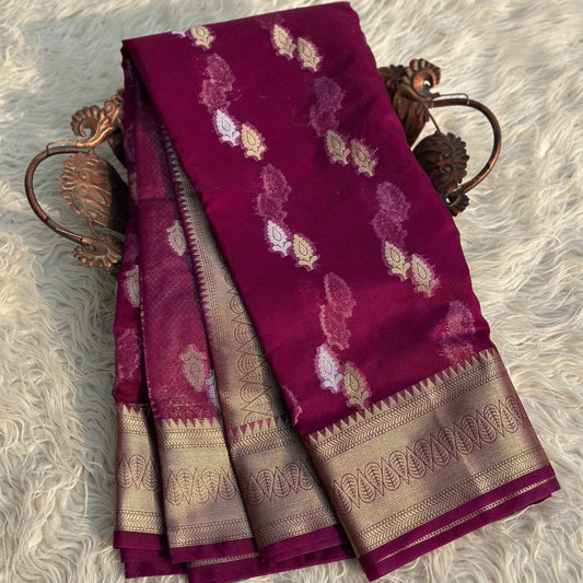 Purple Banarasi Organza Silk Saree Alna Apparels
