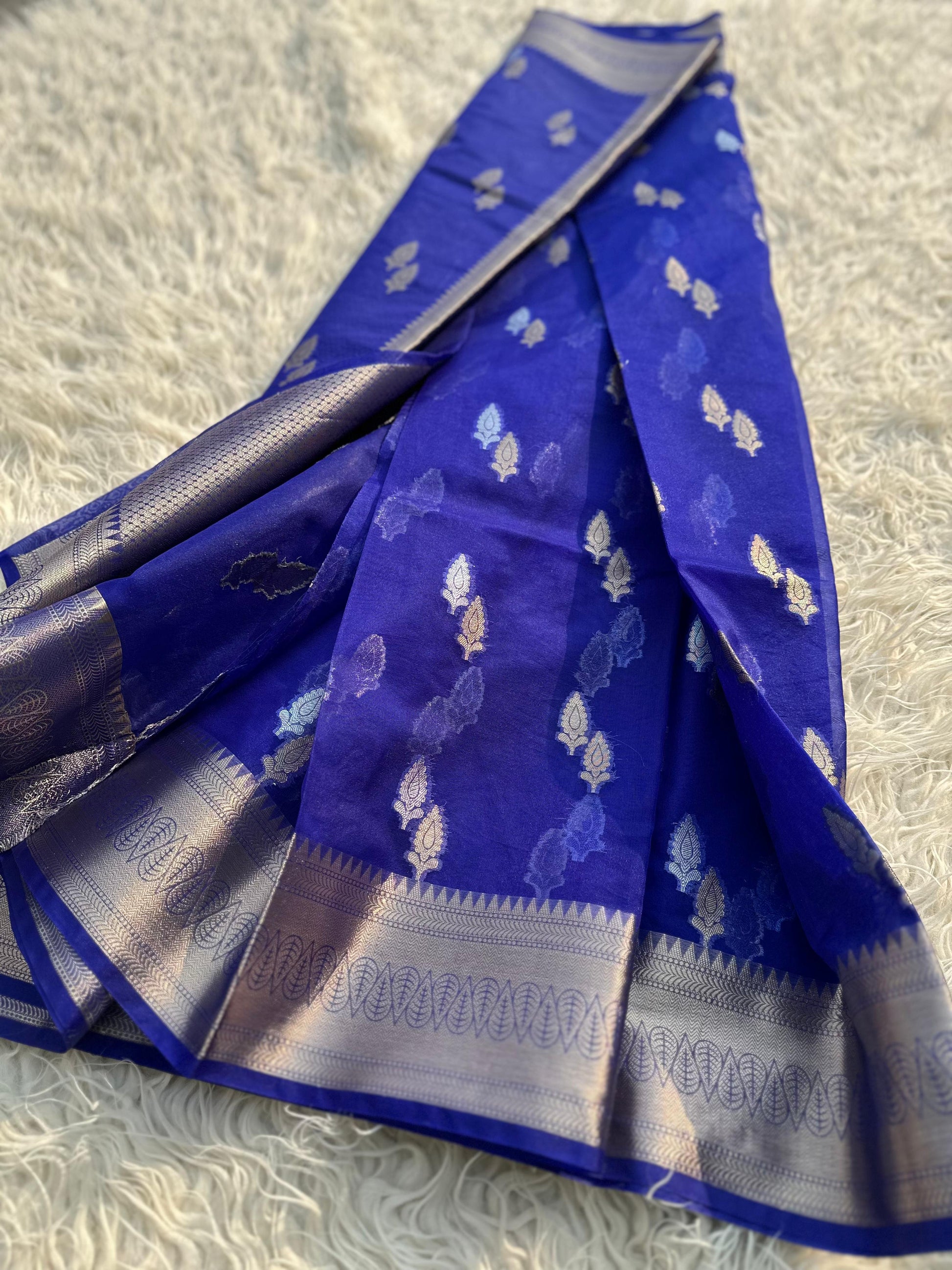 Blue Banarasi Organza Silk Saree Alna Apparels