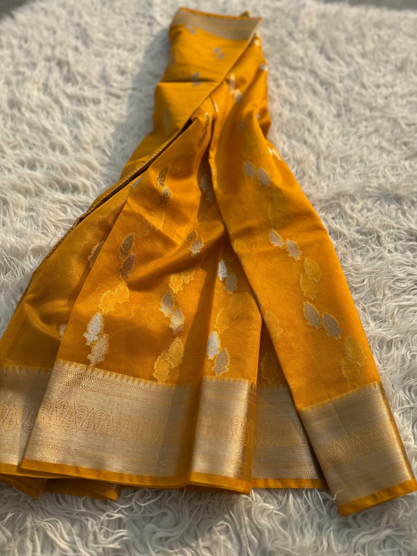 Yellow Banarasi Organza Silk Saree Alna Apparels