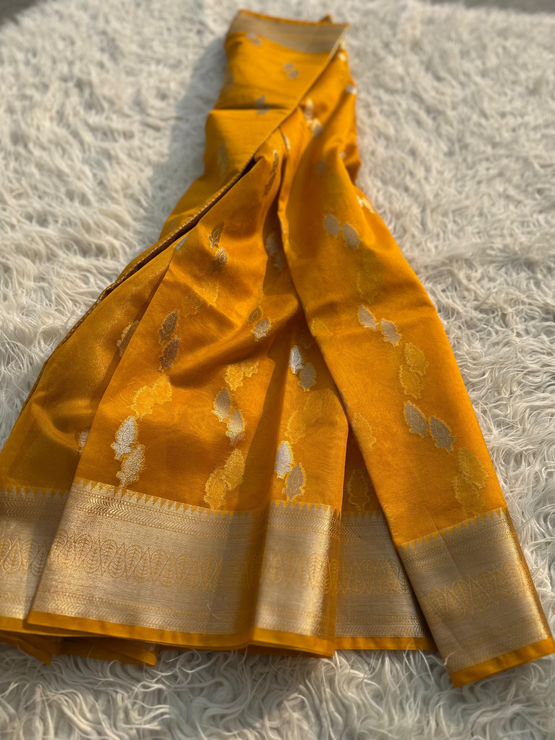 Yellow Banarasi Organza Silk Saree Alna Apparels