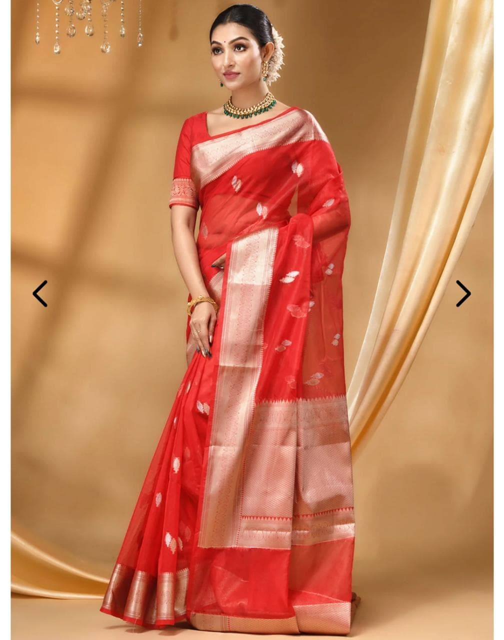 Red Banarasi Organza Silk Saree Alna Apparels