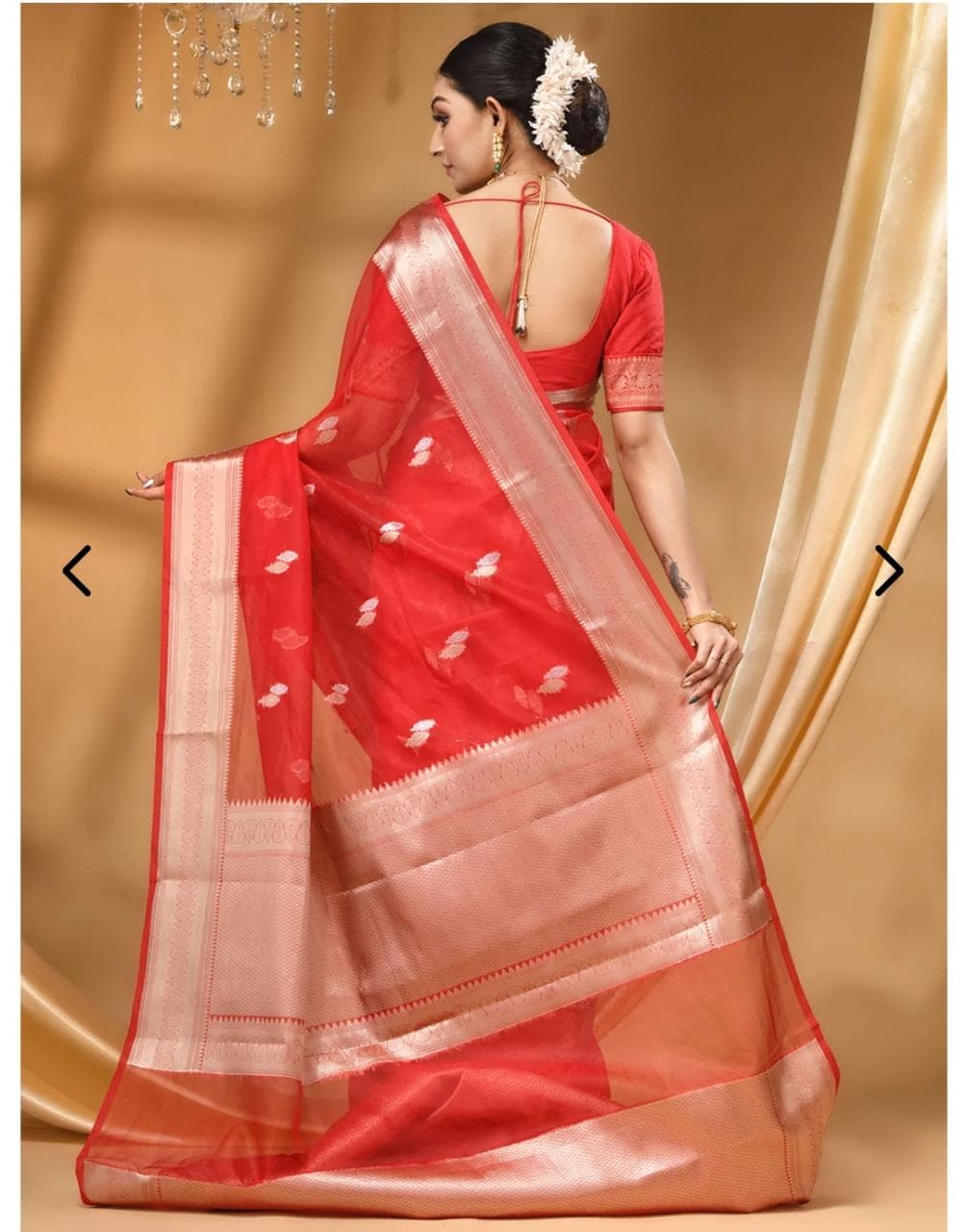 Red Banarasi Organza Silk Saree Alna Apparels