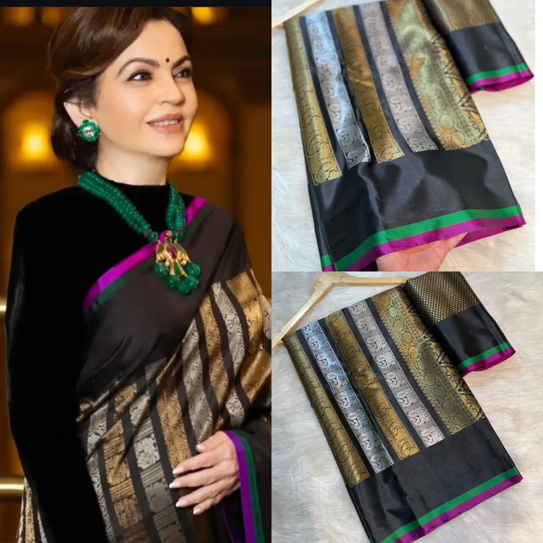 Black Color Banarasi Kathan Soft Silk Saree Alna Apparels