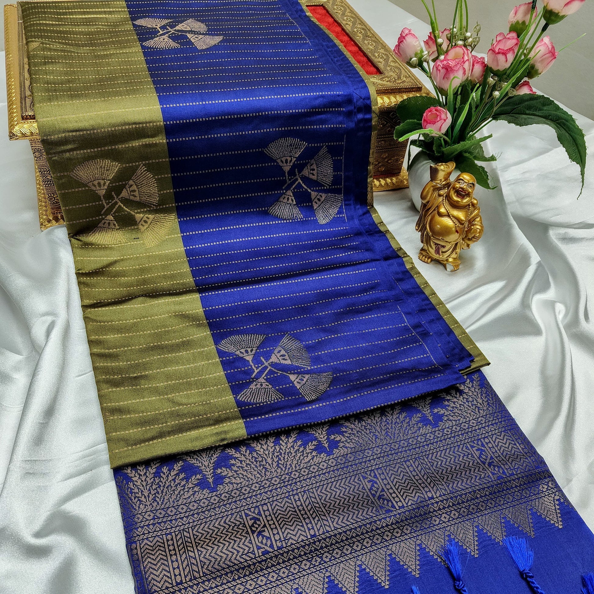 Olive Green Color Kanchivaram Silk Saree Alna Apparels
