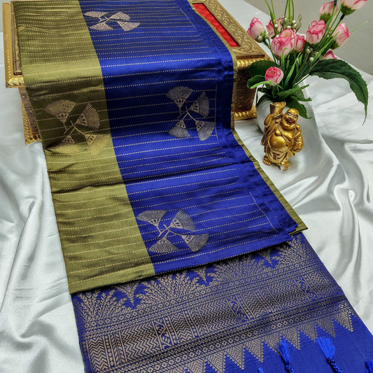 Olive Green Color Kanchivaram Silk Saree Alna Apparels